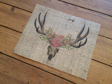 Floral Deer Skull Burlap Print