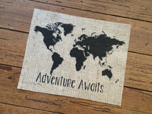 "Adventure Awaits" - Burlap Travel Nursery Art Decor