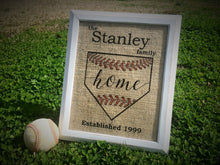 Baseball "Home" Personalized Burlap Sign