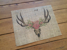 Floral Deer Skull Burlap Print