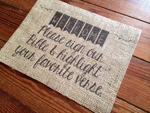 "Please Sign Our Bible" - Guestbook Alternative Burlap Sign