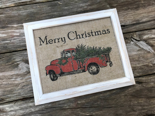 Red Truck and Tree - Merry Christmas