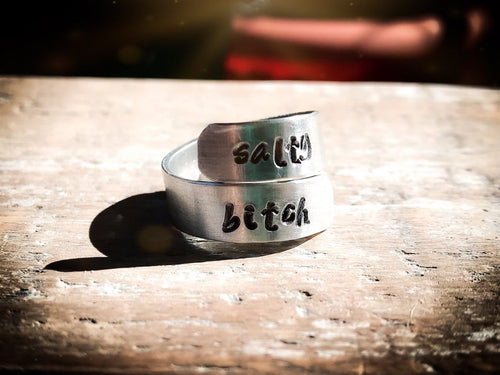 Salty B***h - Hand-Stamped Stacking Rings - Adjustable Attitude Rings