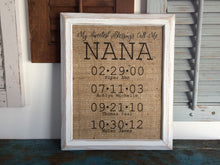 "My Sweetest Blessings Call Me Nana" Personalized Burlap Sign