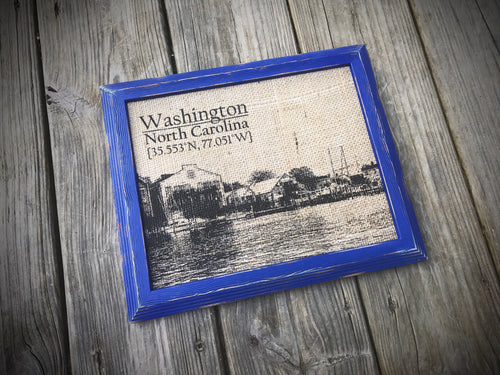 Washington NC Waterfront Burlap Print